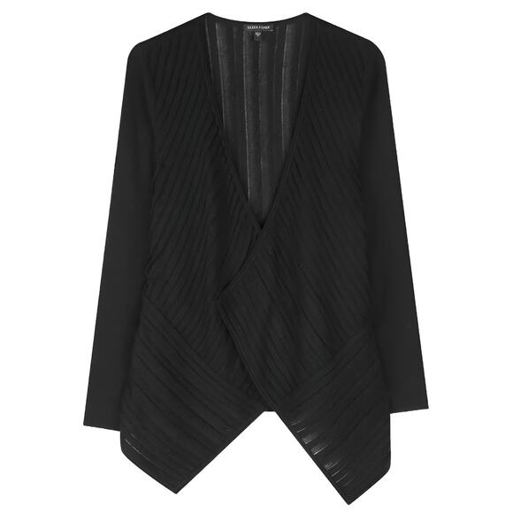 Eileen Fisher Felt Ladder Wool Mohair Blend Open Front Cardigan Sweater Black S - Picture 2 of 5